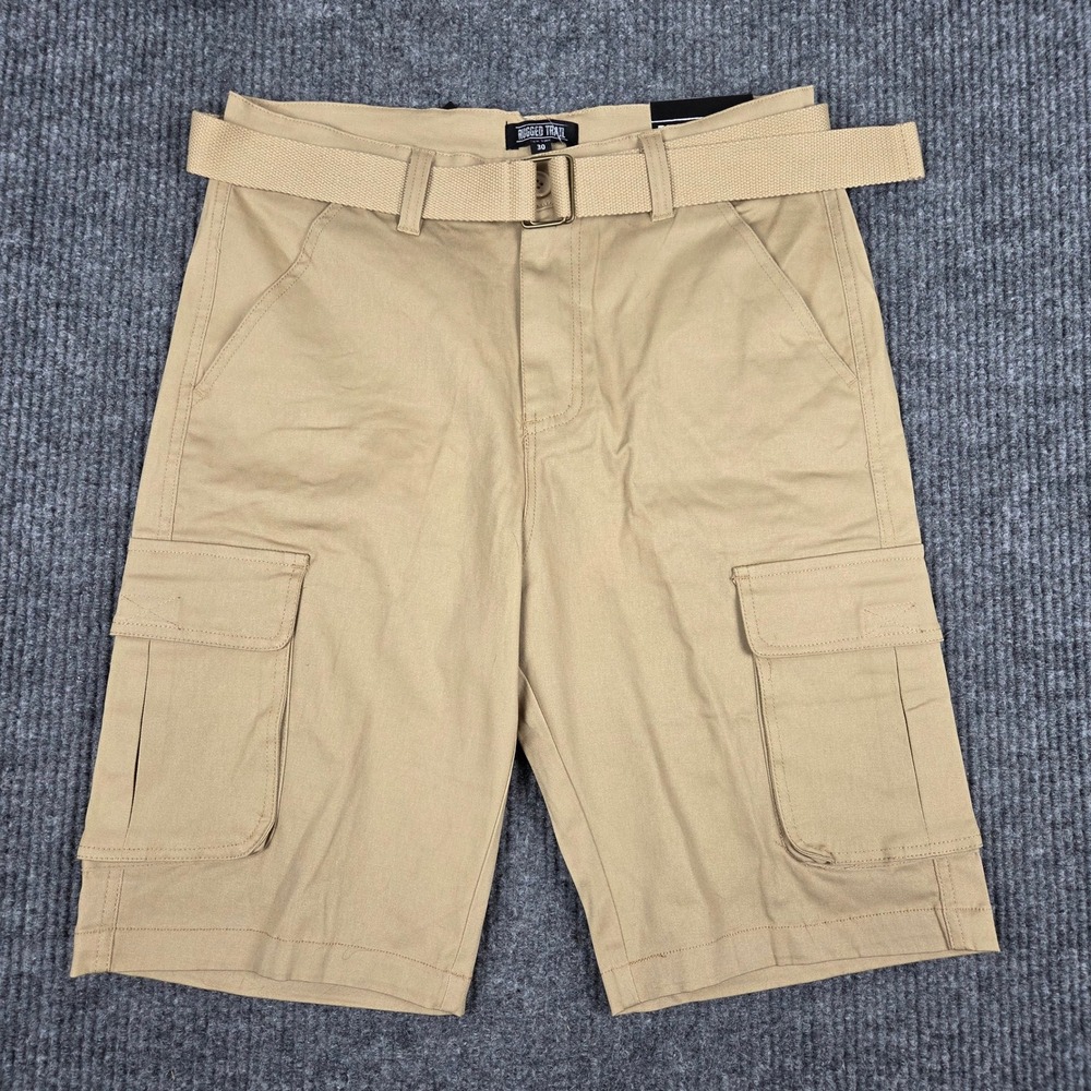 Rugged Trail Mens Khaki Cargo Shorts Stretch Fabric with Belt MCGS-330KK Size 30